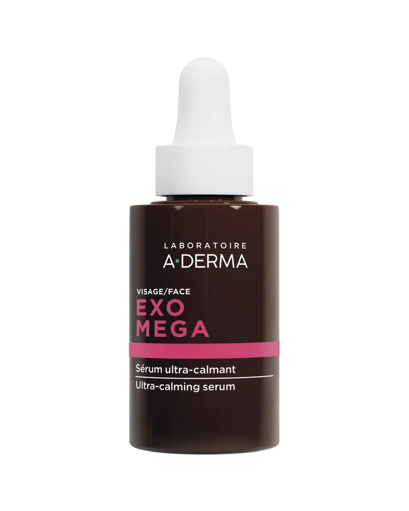 Envase de Exomega Sérum Ultracalmante sobre fondo blanco