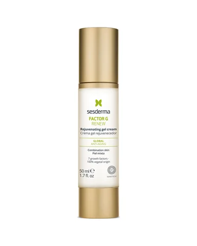 Envase de Factor G Renew Crema gel sobre fondo blanco