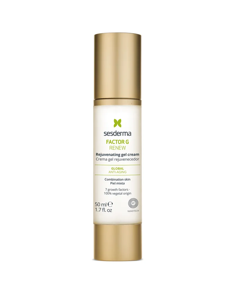 Envase de Factor G Renew Crema gel sobre fondo blanco