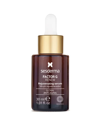 Envase de Factor G Renew Sérum sobre fondo blanco