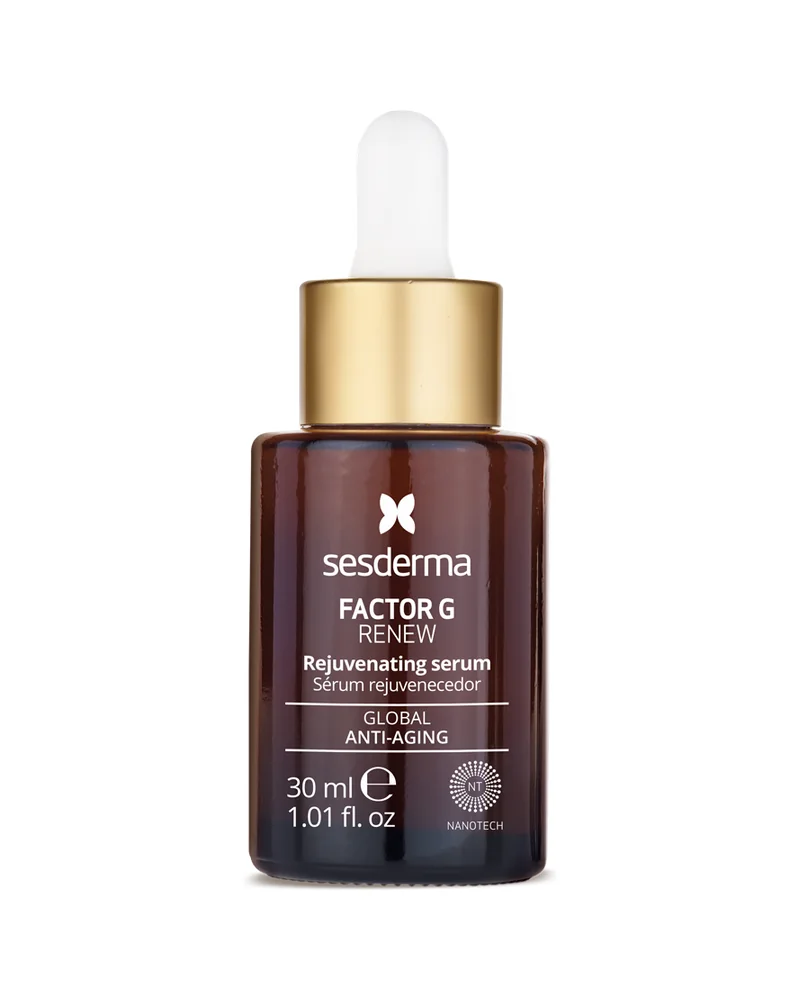 Envase de Factor G Renew Sérum sobre fondo blanco