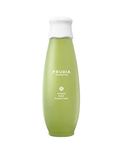 Frasco de Avocado Relief Essence Toner sobre fondo blanco
