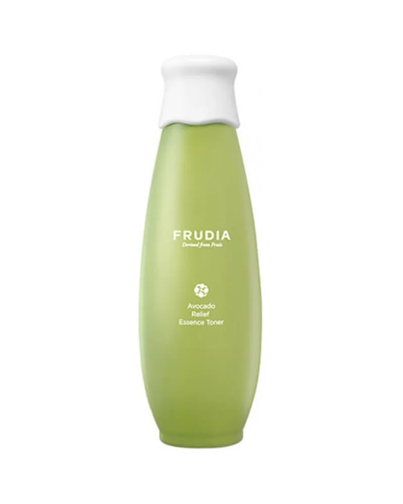 Frasco de Avocado Relief Essence Toner sobre fondo blanco