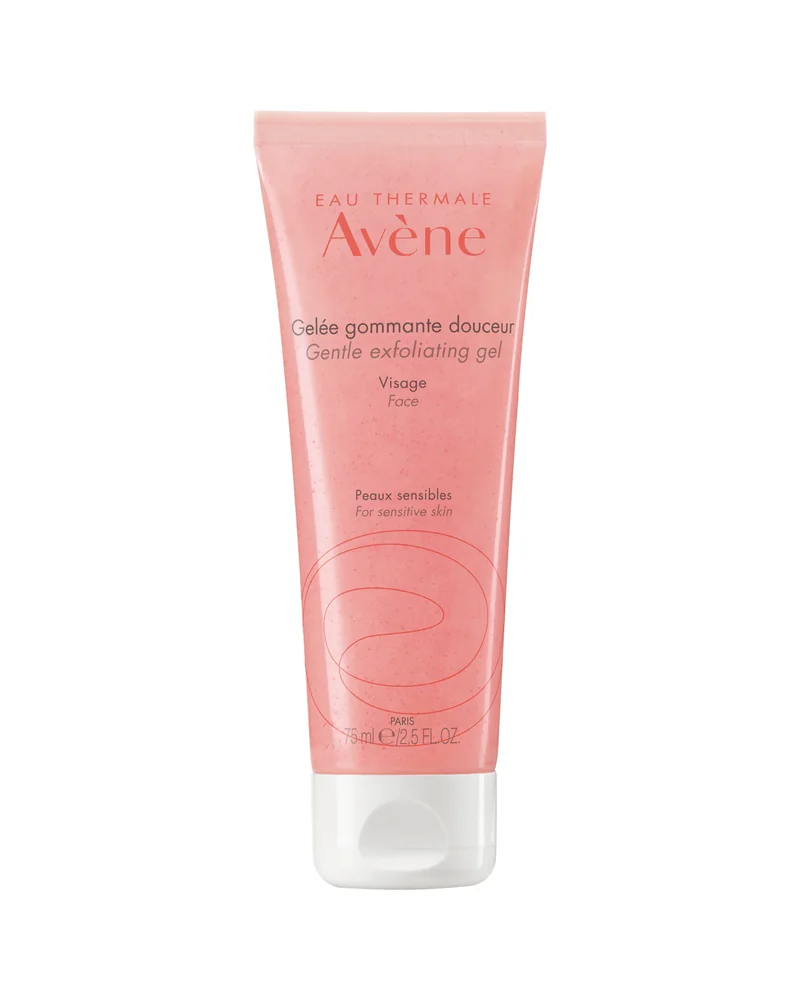 Envase de Gel exfoliante suave sobre fondo blanco
