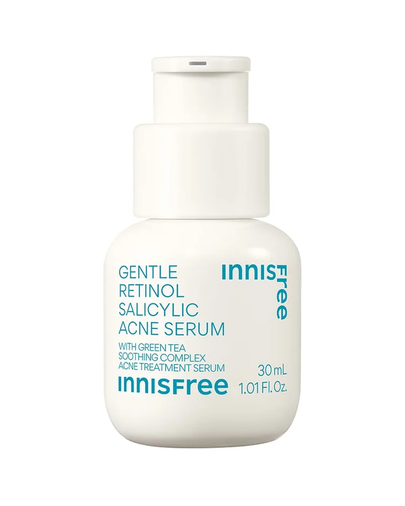 Frasco con dosificador de Gentle Retinol Salicylic Acne Serum sobre fondo blanco