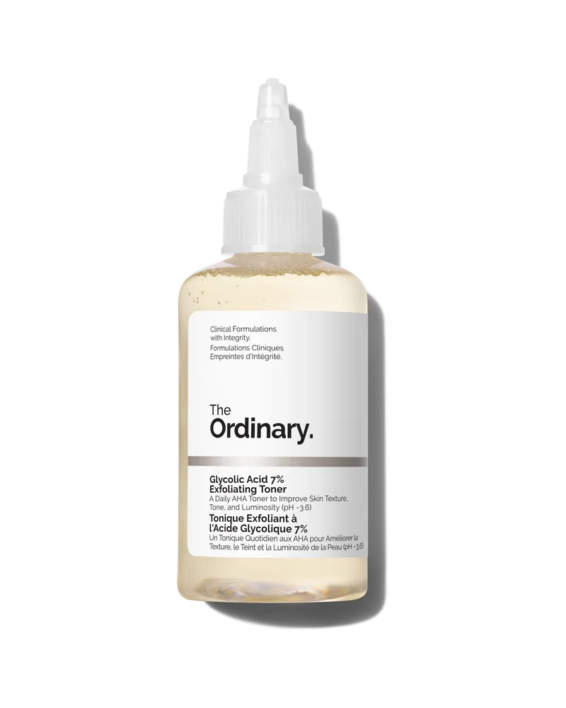 Envase de Glycolic Acid 7% Exfoliating Toner sobre fondo blanco