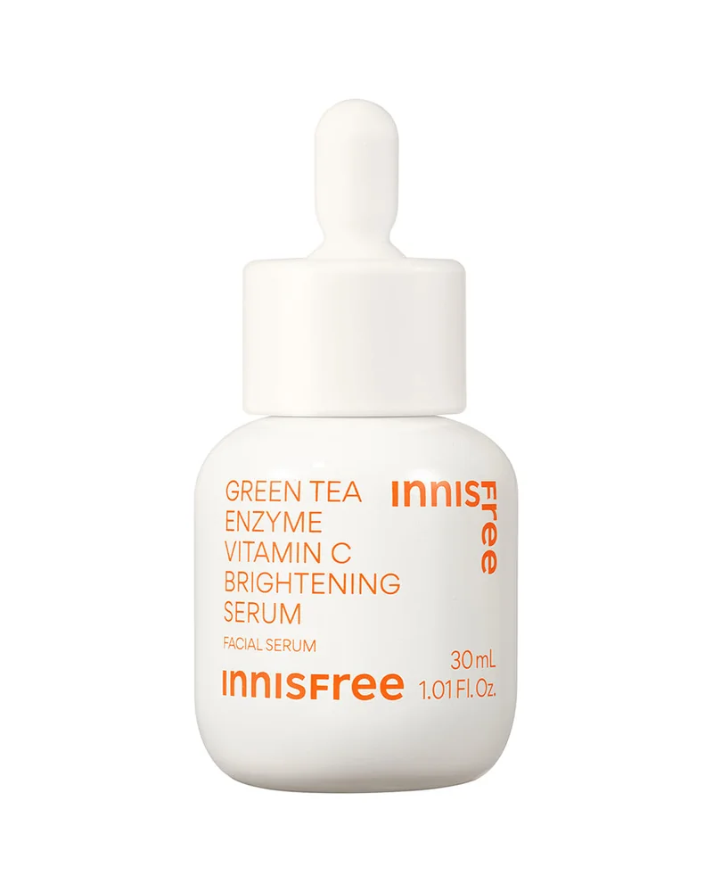 Frasco con cuentagotas de Green Tea Enzyme Vitamin C Brightening Serum sobre fondo blanco