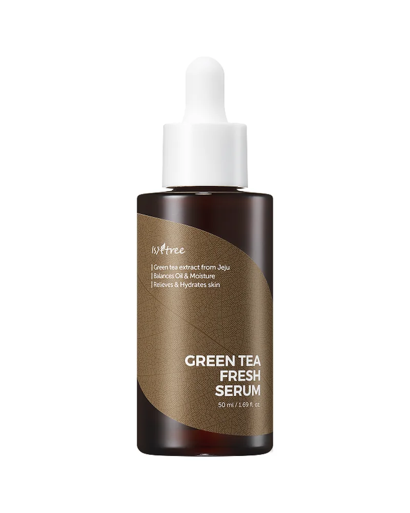 Frasco con cuentagotas de Green Tea Fresh Serum sobre fondo blanco
