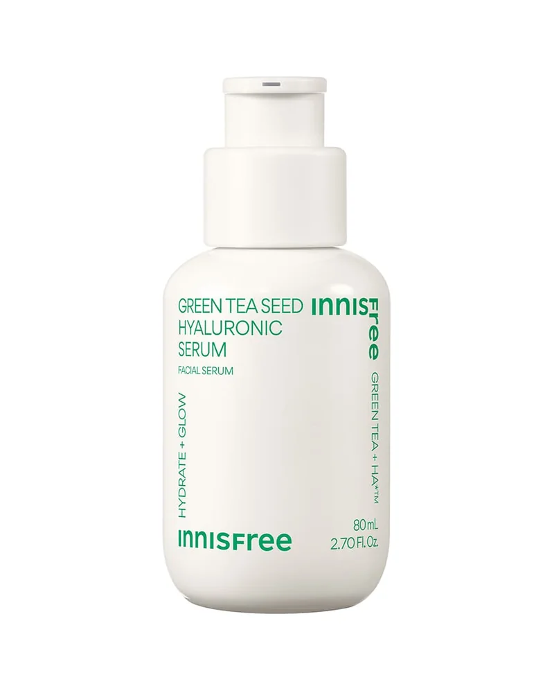 Frasco con dosificador de Green Tea Seed Hyaluronic Serum sobre fondo blanco