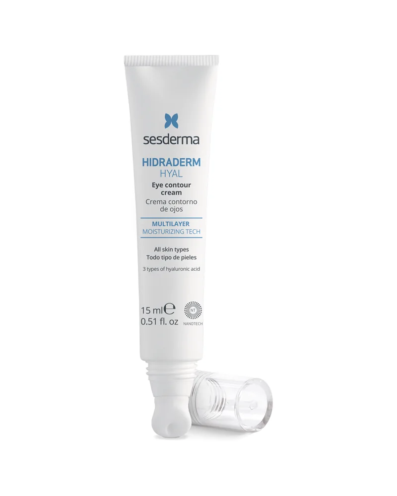 Envase de Hidraderm Hyal Contorno de ojos sobre fondo blanco