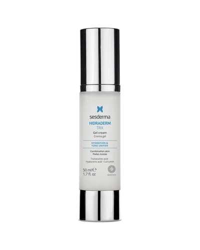 Envase de Hidraderm TRX Crema gel sobre fondo blanco