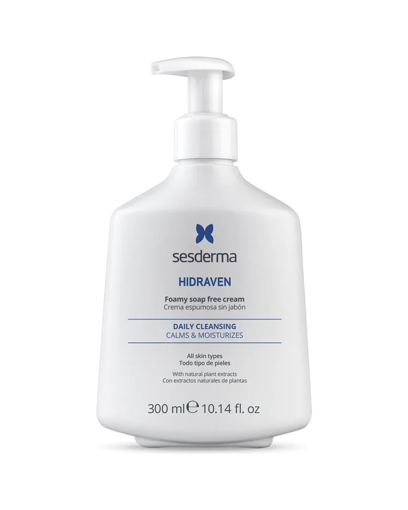 Envase de Hidraven Crema espumosa sobre fondo blanco