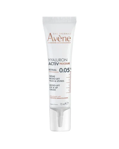 Envase de Hyaluron Activ Procedure Micro-Lift Ojos y Labios 0,05 % Retinal sobre fondo blanco