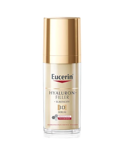 Envase de Hyaluron-Filler + Elasticity 3D Serum sobre fondo blanco