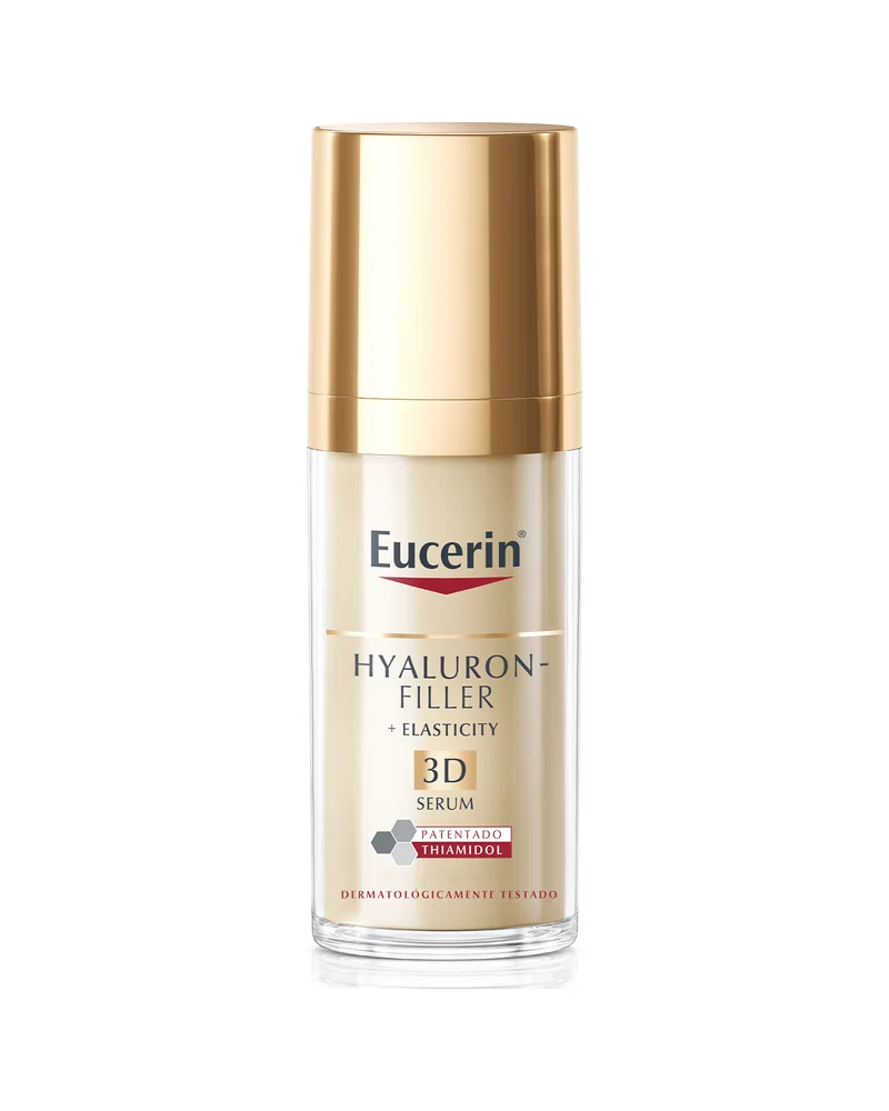 Envase de Hyaluron-Filler + Elasticity 3D Serum sobre fondo blanco