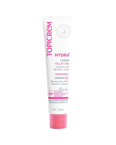 Tubo de Hydra+ Gel-Crema Iluminador sobre fondo blanco