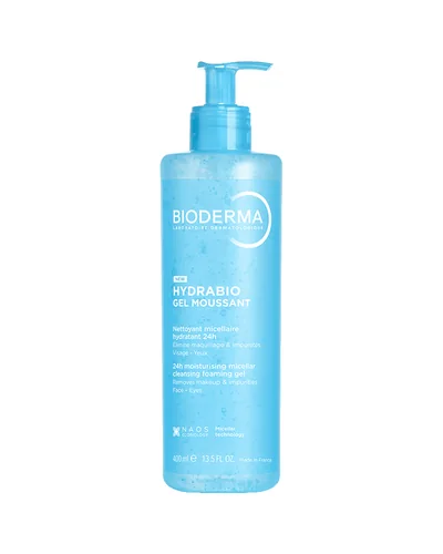 Envase de Hydrabio Gel Moussant sobre fondo blanco