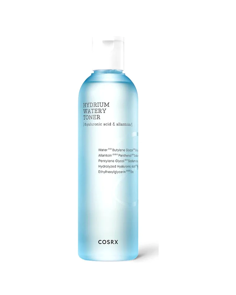 Envase de Hydrium Watery Toner sobre fondo blanco