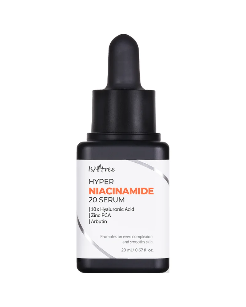 Frasco con cuentagotas de Hyper Niacinamide 20 Serum sobre fondo blanco