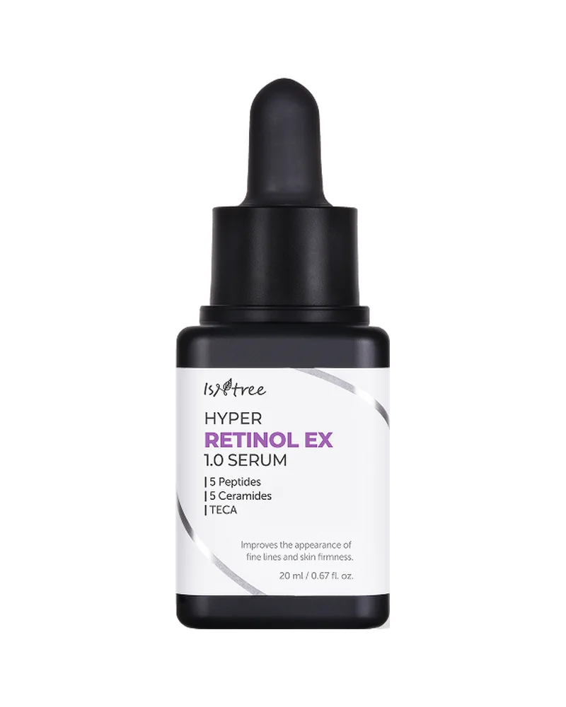 Frasco con cuentagotas de Hyper Retinol EX 1.0 Serum sobre fondo blanco