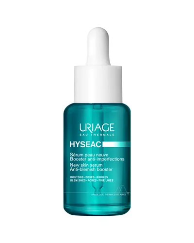 Envase de Hyséac Sérum Piel Nueva de Uriage sobre fondo blanco