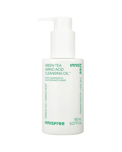 Frasco con dosificador de Green Tea Amino Acid Cleansing Oil sobre fondo blanco