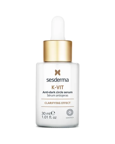 Envase de K-Vit Sérum antiojeras sobre fondo blanco