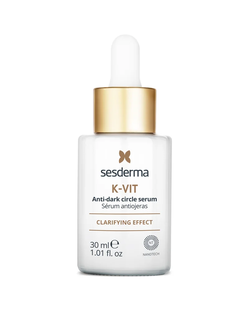 Envase de K-Vit Sérum antiojeras sobre fondo blanco