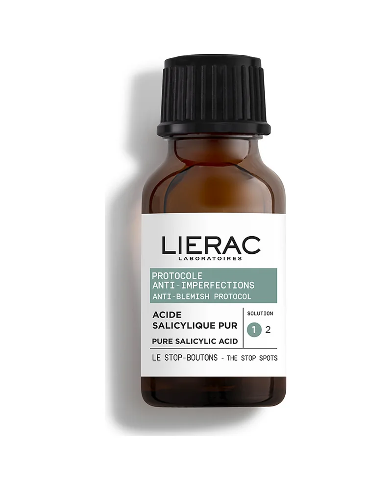 Frasco de Protocolo Antiimperfecciones Stop Granos de Lierac sobre fondo blanco