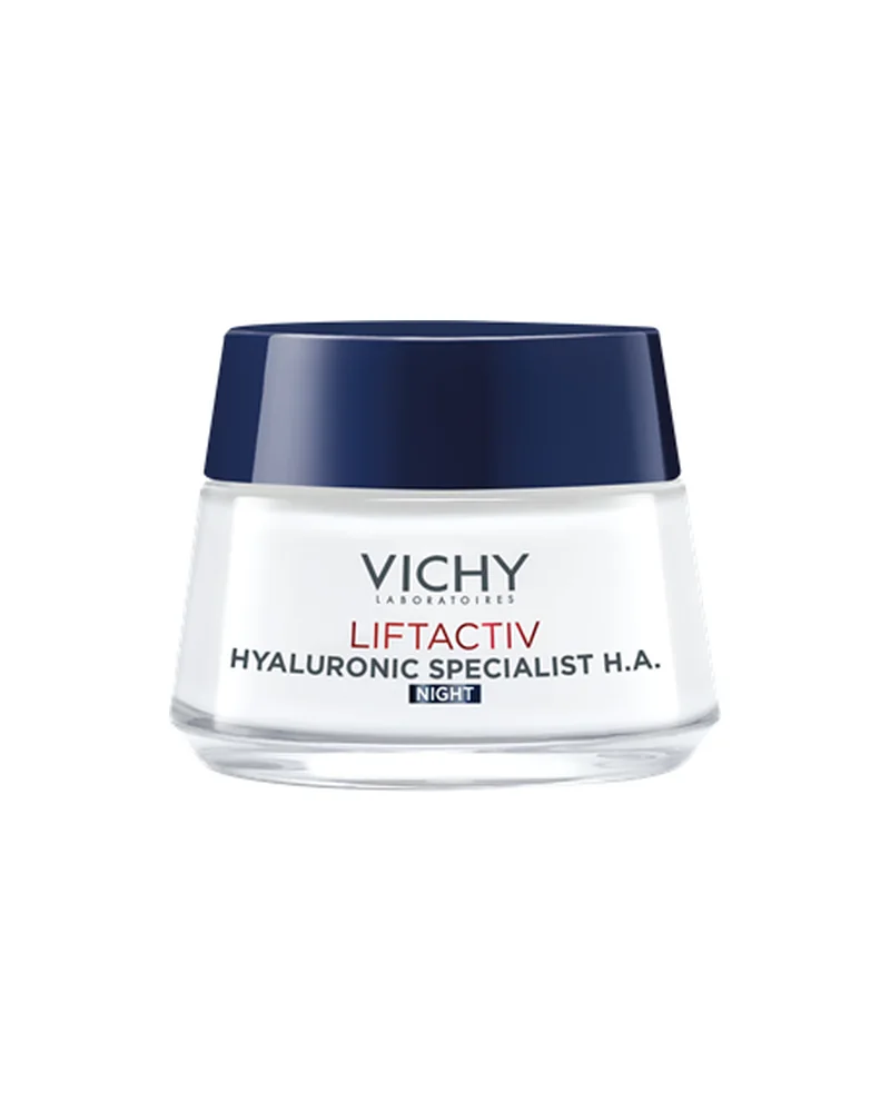Envase de Liftactiv Hyaluronic Specialist H.A. Crema de Noche sobre fondo blanco