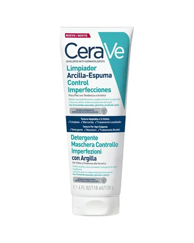 Envase de Limpiador Arcilla-Espuma Control Imperfecciones sobre fondo blanco