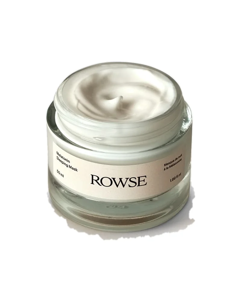 Envase de Mascarilla de Noche con Melatonina de Rowse sobre fondo blanco