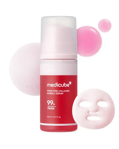 Frasco de PDRN Pink Collagen Bubble Serum sobre fondo blanco