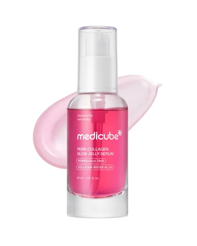 Frasco de PDRN Pink Collagen Glow Jelly Serum sobre fondo blanco