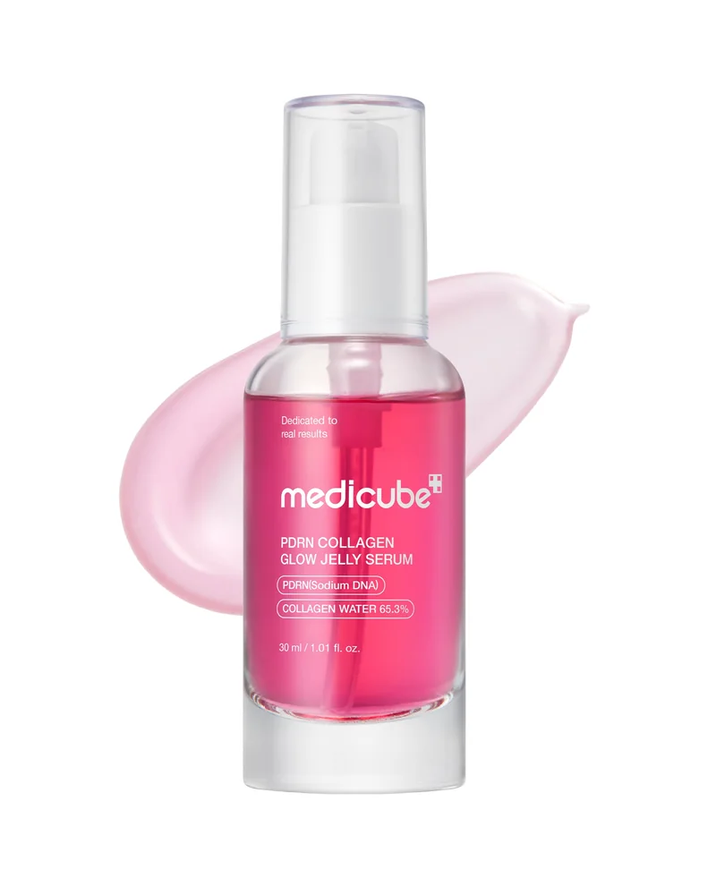 Frasco de PDRN Pink Collagen Glow Jelly Serum sobre fondo blanco