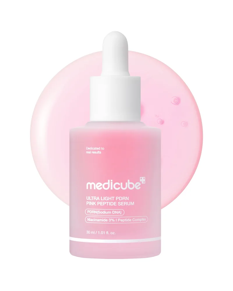 Frasco de Ultra Light PDRN Pink Peptide Serum sobre fondo blanco