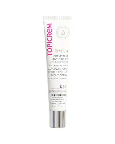 Tubo de Mela Crema de Noche Peeling Antimanchas sobre fondo blanco