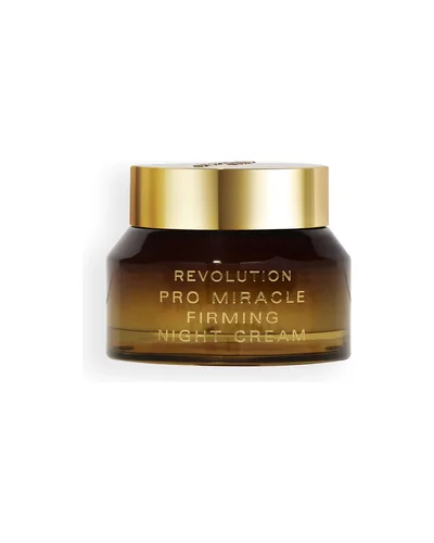 Tarro ámbar de Pro Miracle Firming Night Cream con tapa dorada sobre fondo blanco