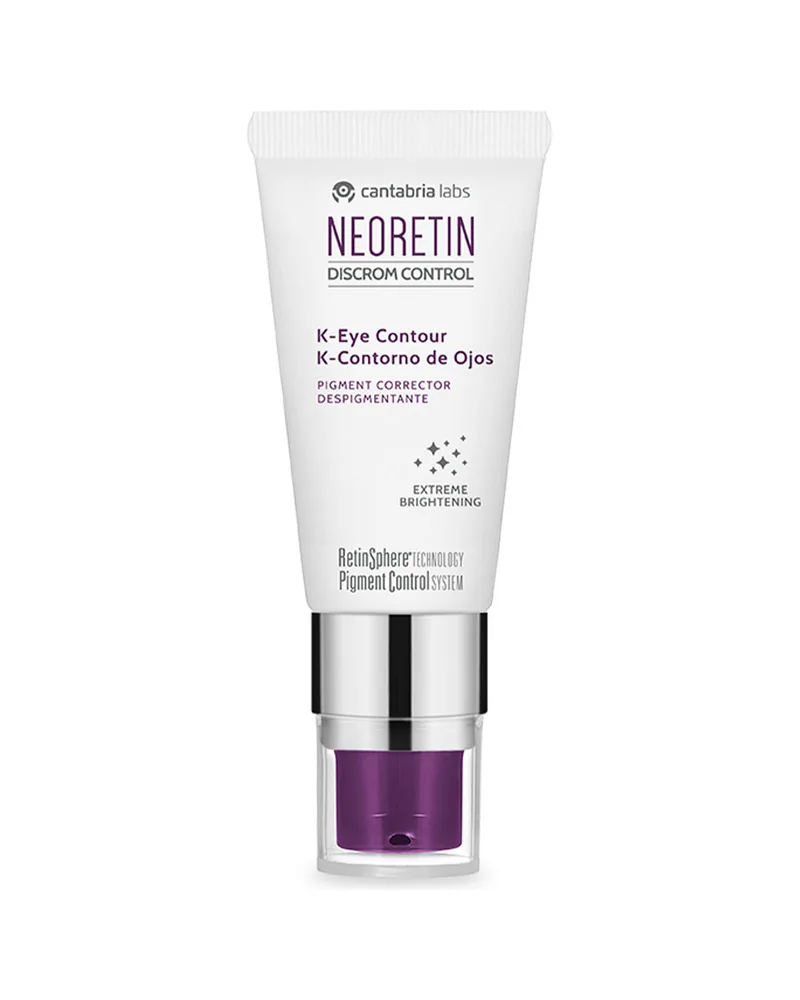 Envase de Neoretin Discrom Control K-Contorno de Ojos sobre fondo blanco