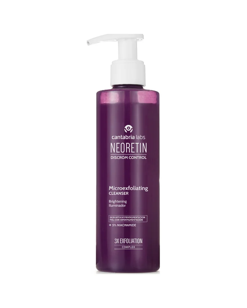 Envase de Neoretin Discrom Control Limpiador Microexfoliante sobre fondo blanco