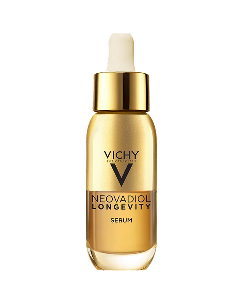 Envase de Neovadiol Longevity Sérum sobre fondo blanco
