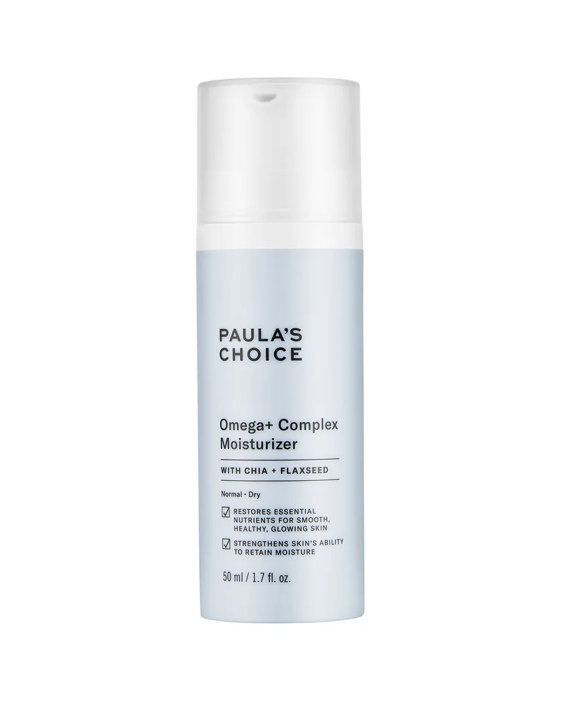Envase de Omega+ Complex Moisturizer sobre fondo blanco