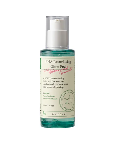 Frasco con dosificador de PHA Resurfacing Glow Peel sobre fondo blanco
