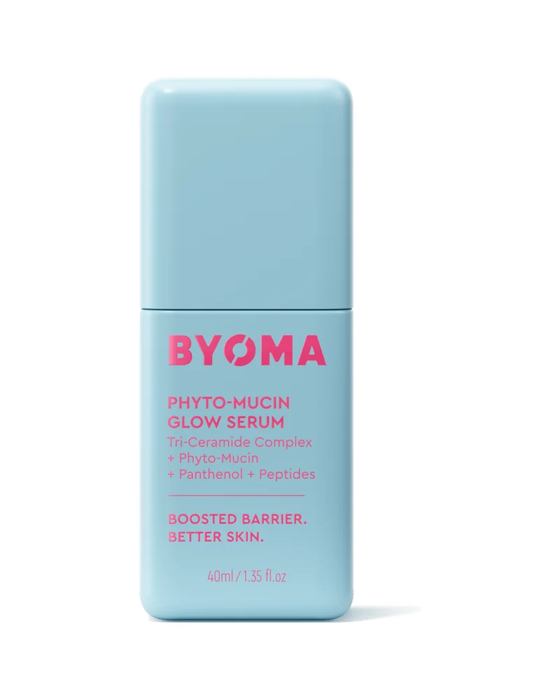 Frasco con dosificador de Phyto-Mucin Glow Serum sobre fondo blanco