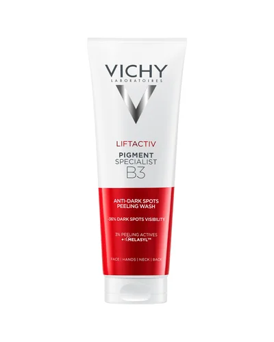 Envase de Liftactiv Pigment Specialist B3 Limpiador Peeling Antimanchas sobre fondo blanco