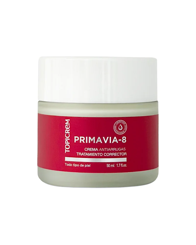 Tarro de Primavia-8 Crema Antiarrugas sobre fondo blanco