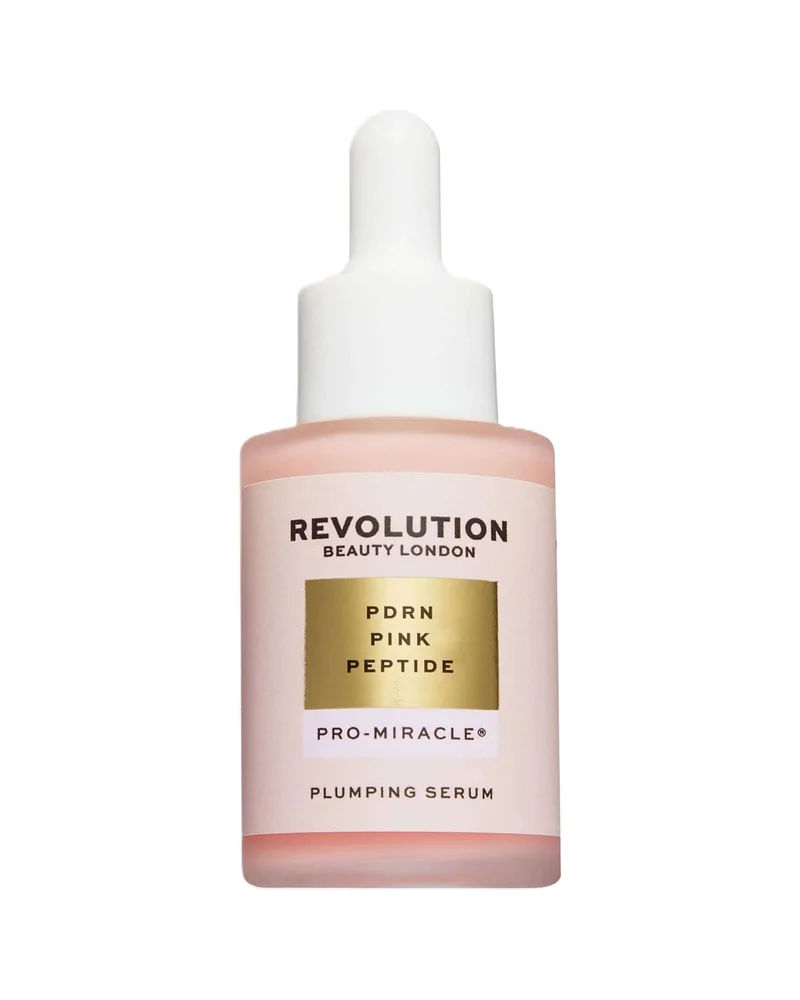 Frasco rosa con cuentagotas de Pro Miracle PDRN Pink Peptide Serum sobre fondo blanco