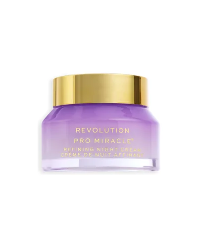 Tarro lila con tapa dorada de Pro Miracle Retinoid Refining Night Cream sobre fondo blanco