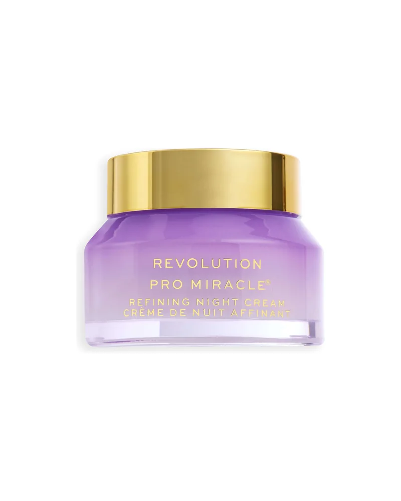 Tarro lila con tapa dorada de Pro Miracle Retinoid Refining Night Cream sobre fondo blanco