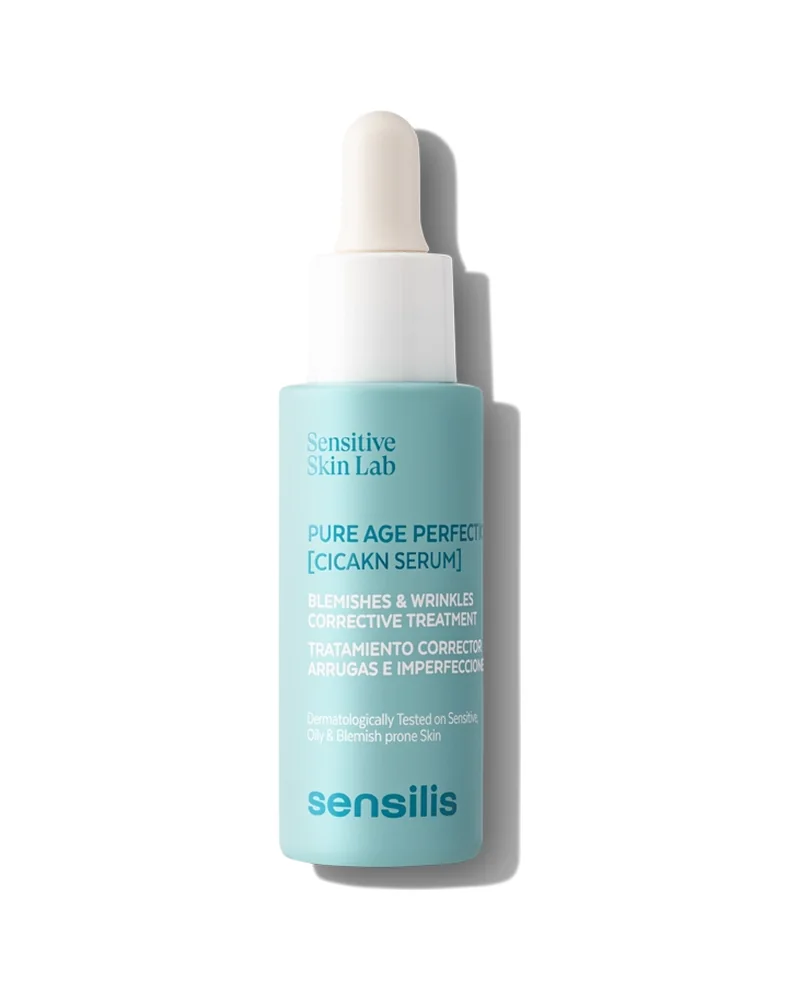 Envase de Pure Age Perfection Cicakn Serum sobre fondo blanco